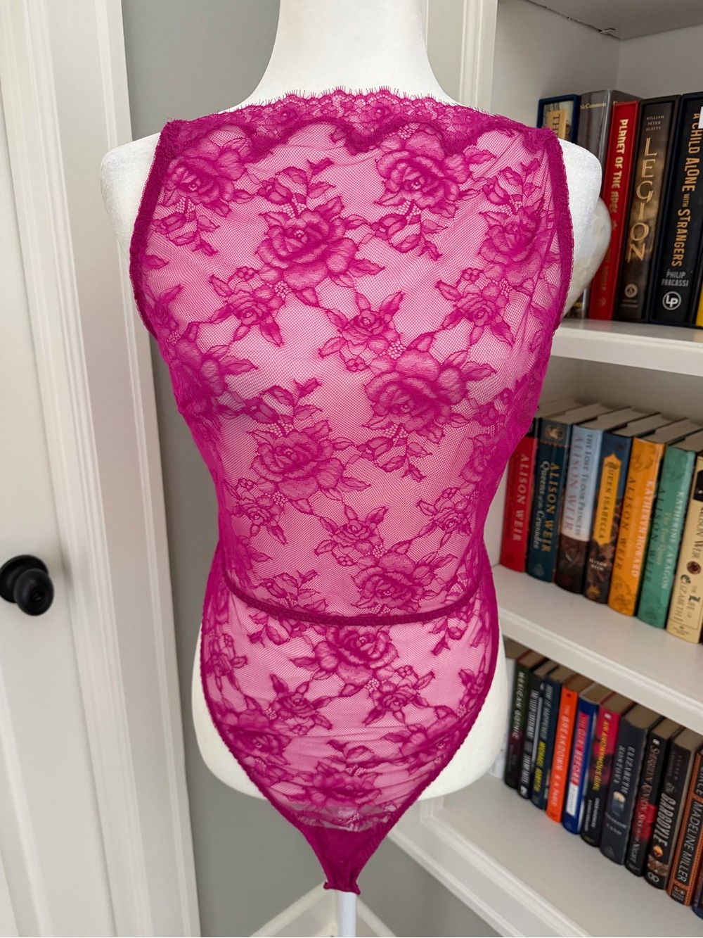 Victoria's Secret Fuchsia Floral Lace Sheer Bodysuit
